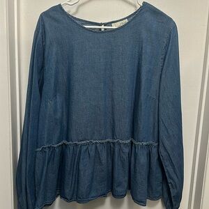 DENIM PEPLUM TOP; true to size. Worn once